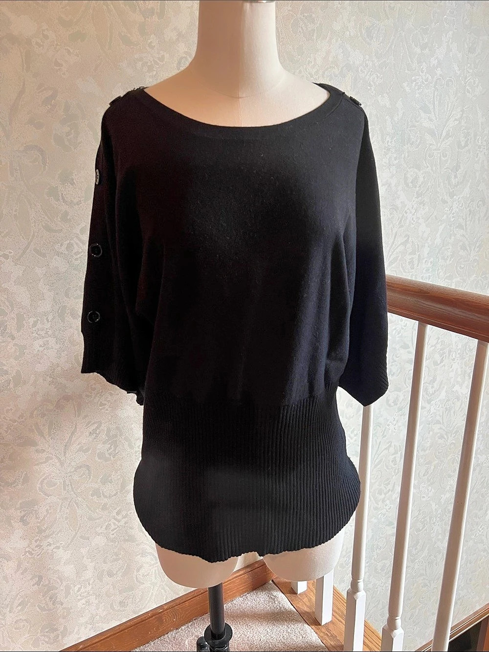 Willie Smith Black Button Sleeve Sweater Size XL Like New